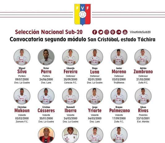 Así es la convocatoria para el segundo módulo de La Vinotinto Sub 20